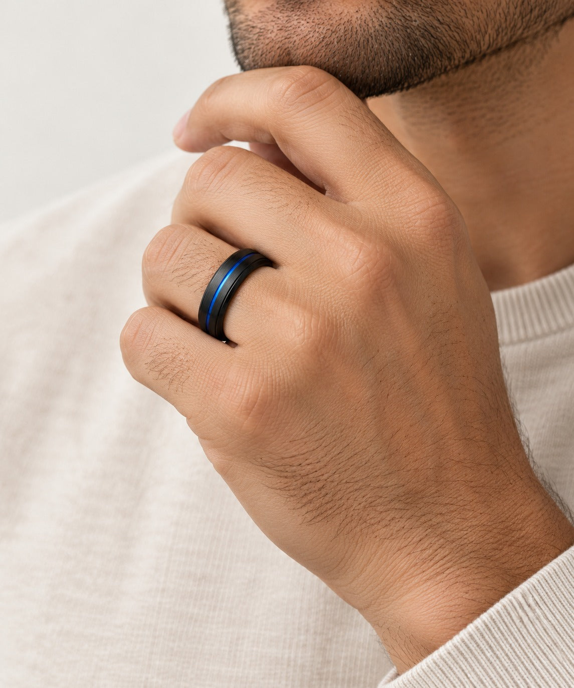 Black Tungsten Ring on model