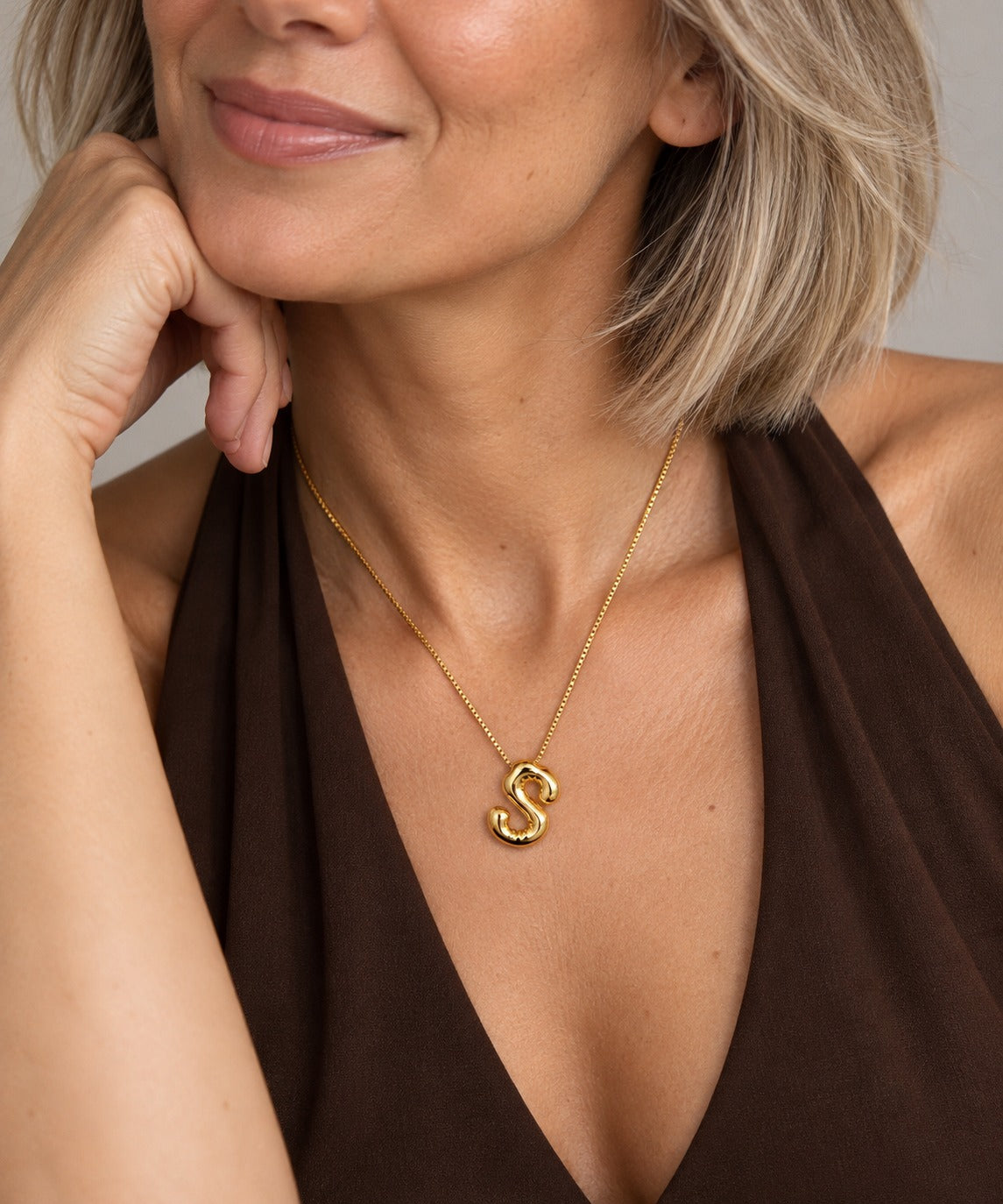 Bubble Initial Necklace on model