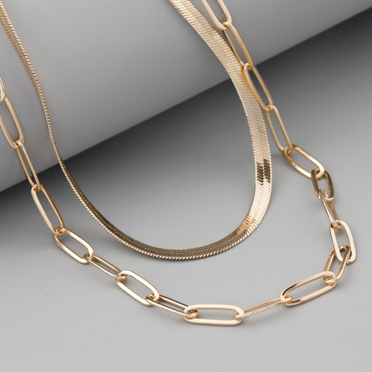 Chain Necklaces Snake - Paperclip - Dainty 14K Gold Plated Layered Necklaces
