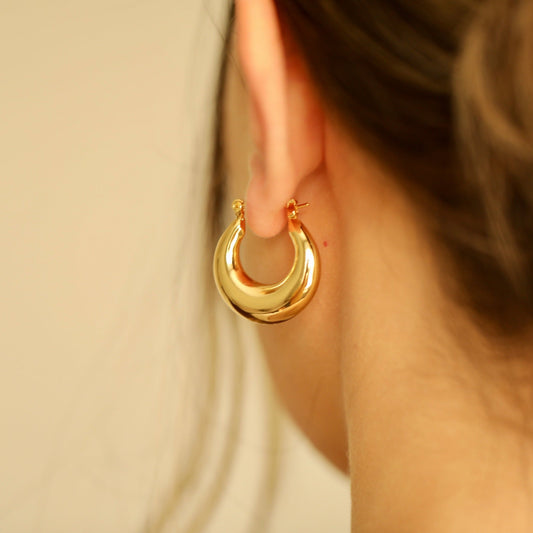 Chunky Gold Hoop Earrings 25mm Oval Hoops Hypoallergenic Earrings