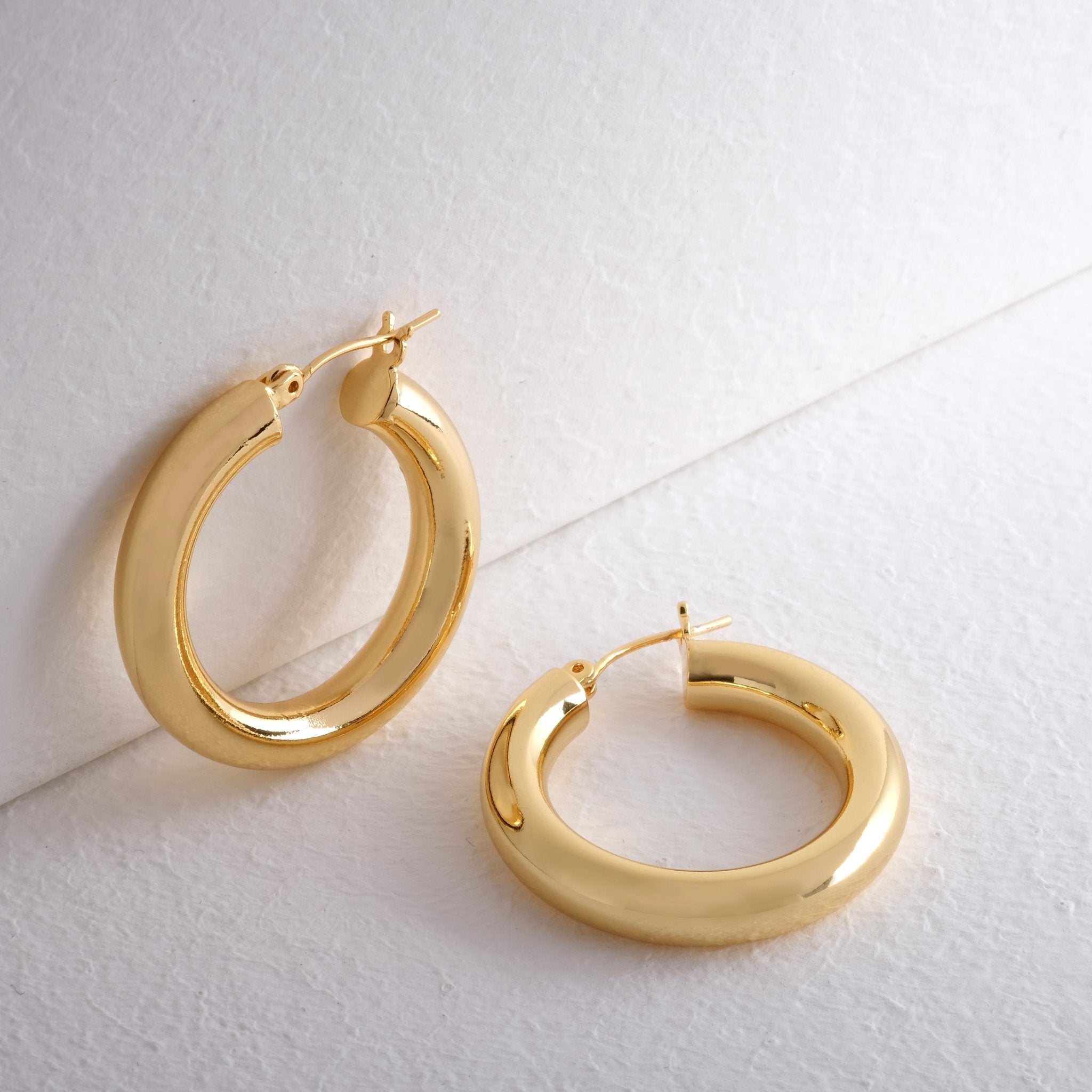 Chunky Gold Hoop Earrings Hypoallergenic Waterproof Earrings Thick Bold Hoops