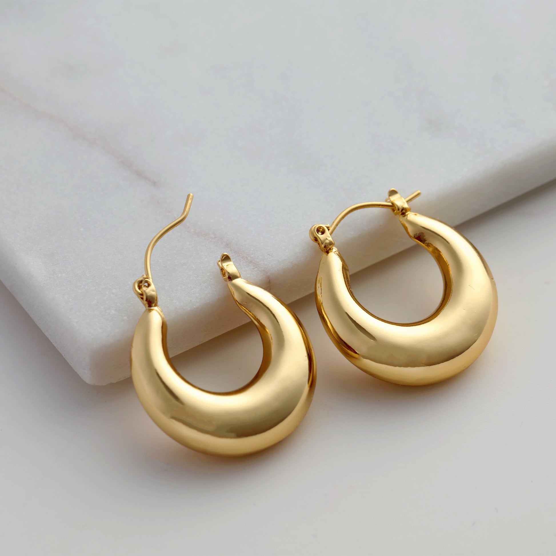 Chunky Hoop Earrings 14k Gold Plated Earrings Hypoallergenic Hoops - Moboduc Custom Jewelry