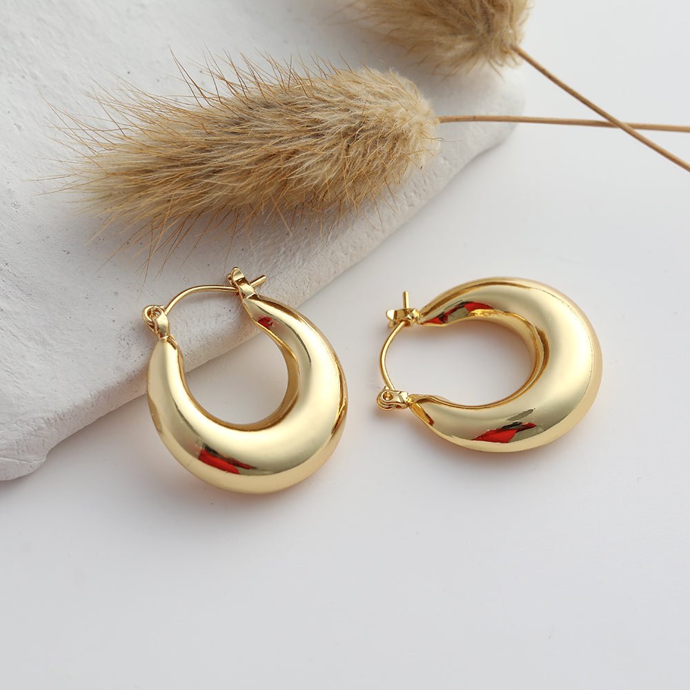 Chunky Hoop Earrings 14k Gold Plated Earrings Hypoallergenic Hoops - Moboduc Custom Jewelry