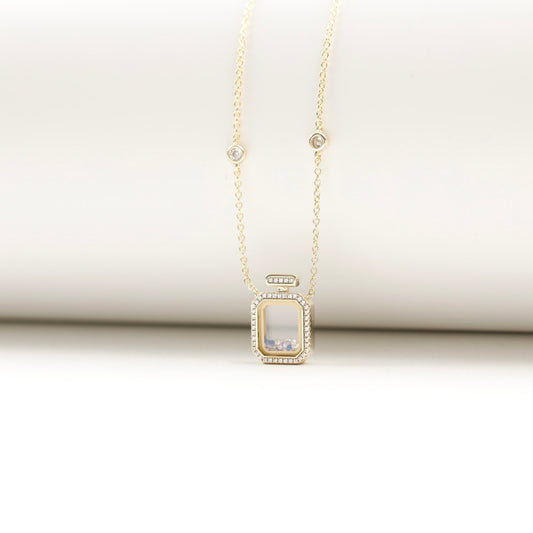 Crystal Pendant Necklace 18k Gold Plated Jewelry Gift for Girl Bottle Square Pendant Necklace