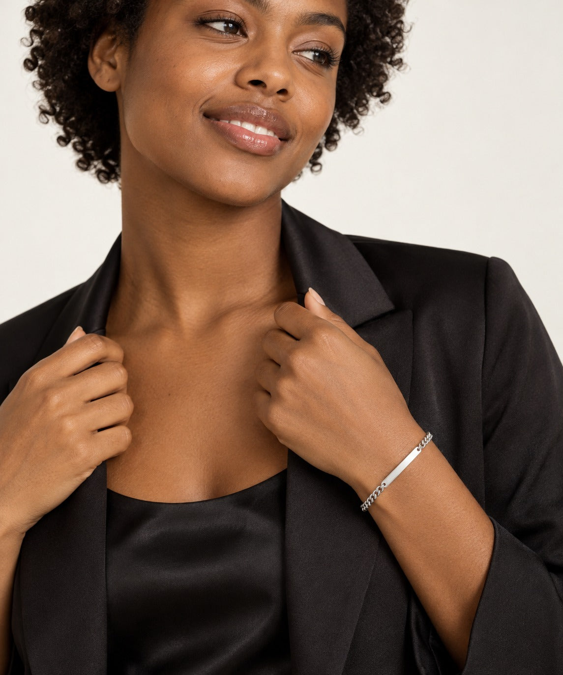 Silver Curb Chain Bracelet on model