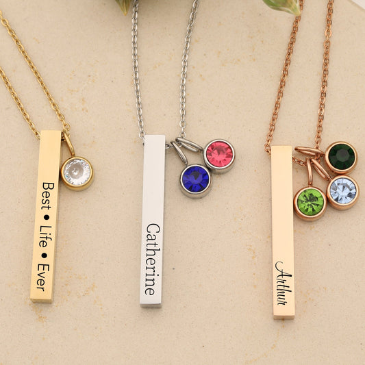 Custom 4 side Bar Necklace Jewelry Personalized Gift for Woman Name Location Engraved - Moboduc Custom Jewelry