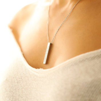 Custom 4 side Bar Necklace Jewelry Personalized Gift for Woman Name Location Engraved