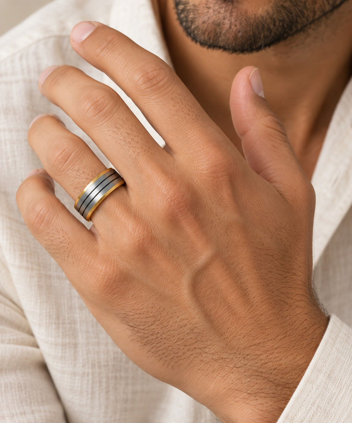 Dark Silver Tungsten Ring on model