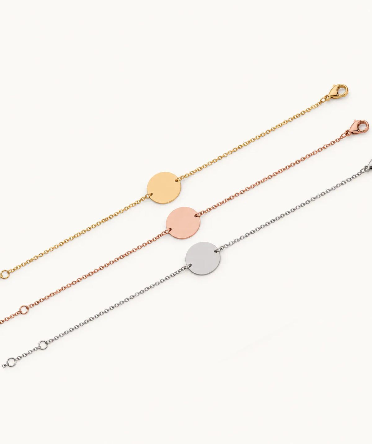 Disc Chain Bracelet, in gold, silver and rose gold