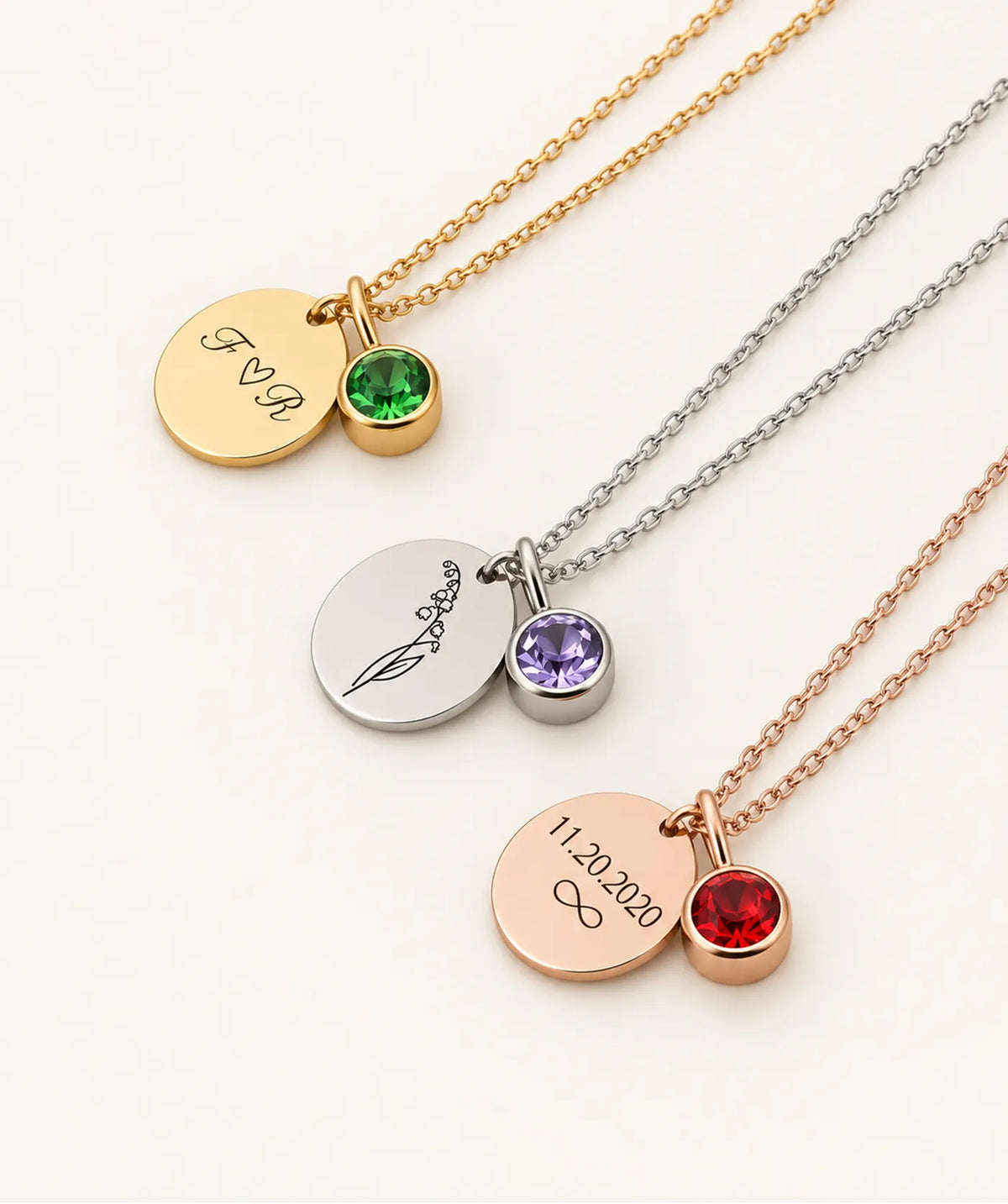 Silver Disc Necklace, in gold, silver and rose gold