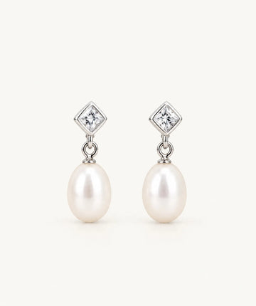 Pearl Dangle Drop Stud - Silver