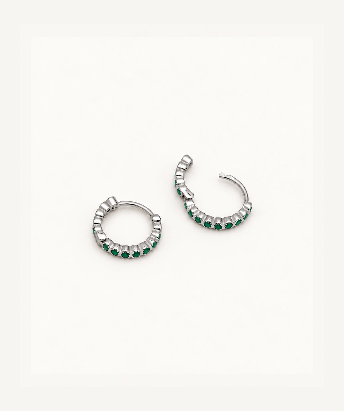 Silver Emerald Pavé Hoop Earrings
