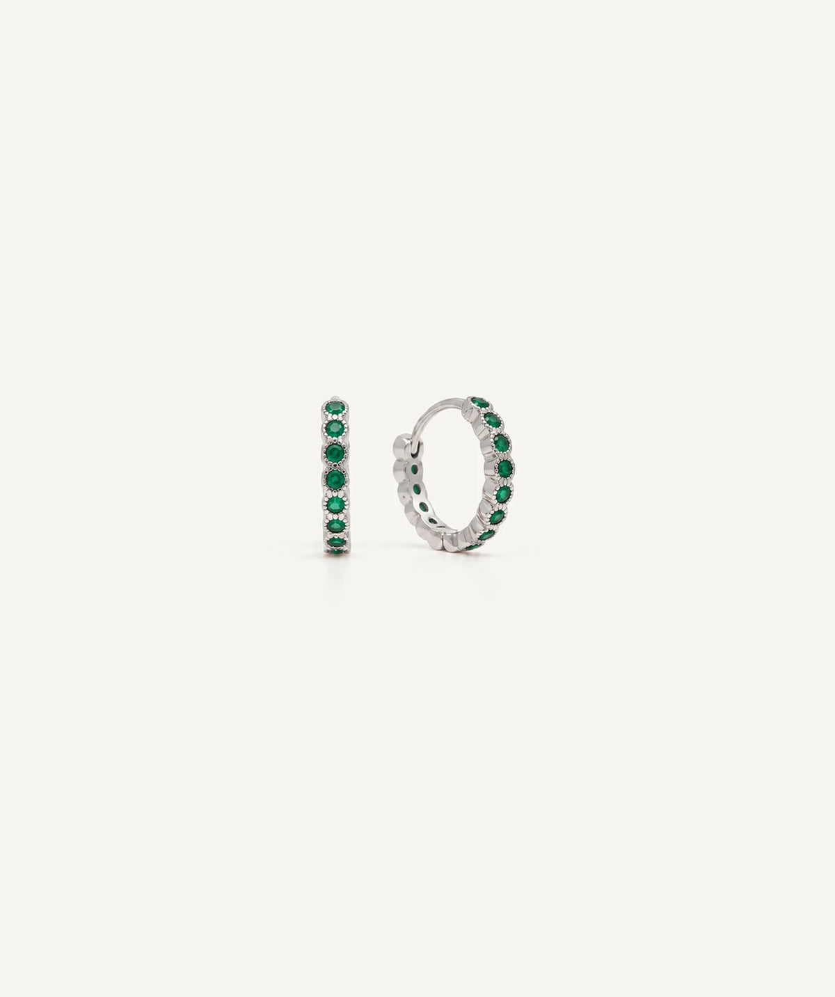 Silver Emerald Pavé Hoop Earrings