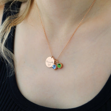 Engraved Necklace Gift for Her Name - Date - Initial Personalized Birthstone Necklace