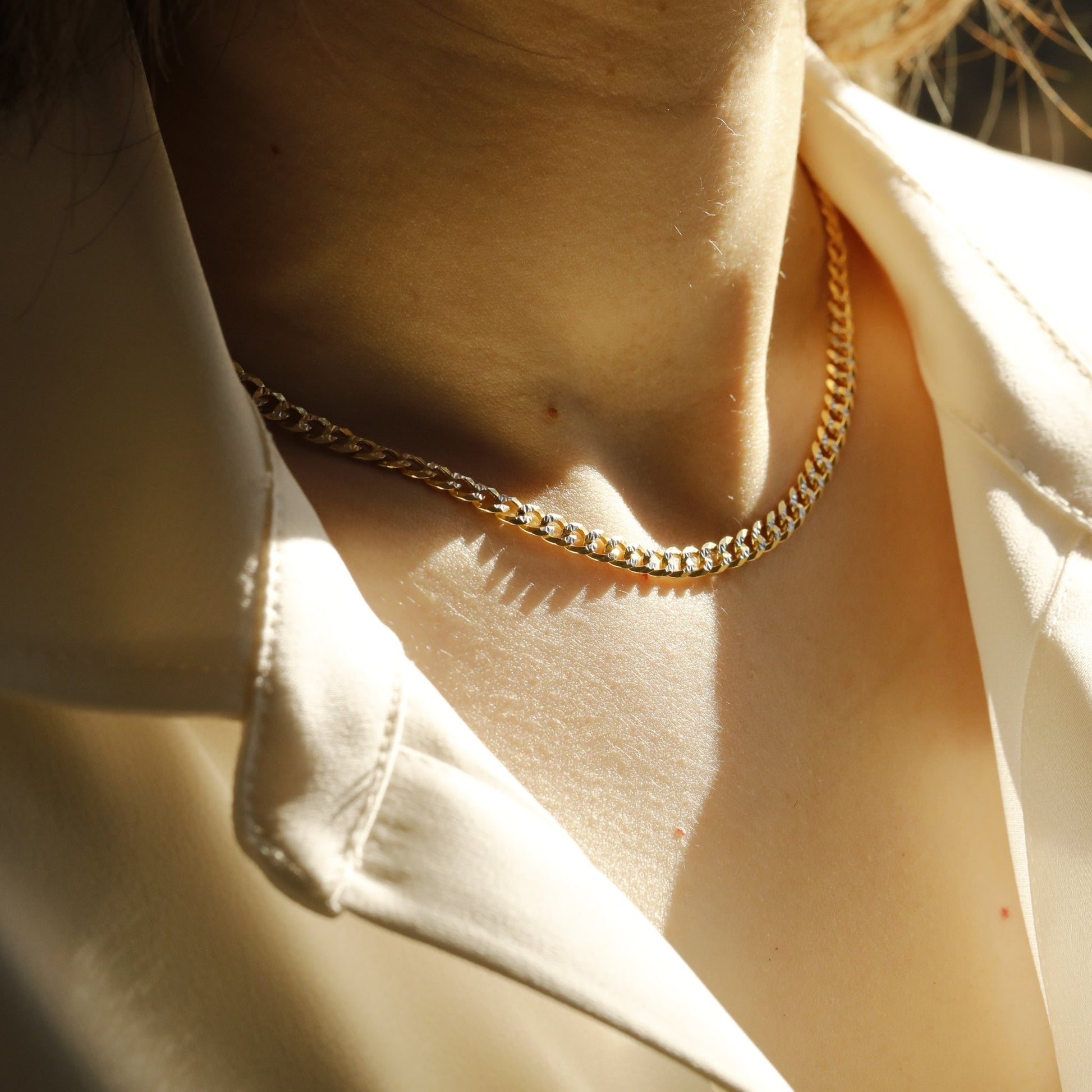 Flat Curb Chain Necklace Bracelet Italian 18k Gold Over 925 Sterling Silver Two Color Curb Chain