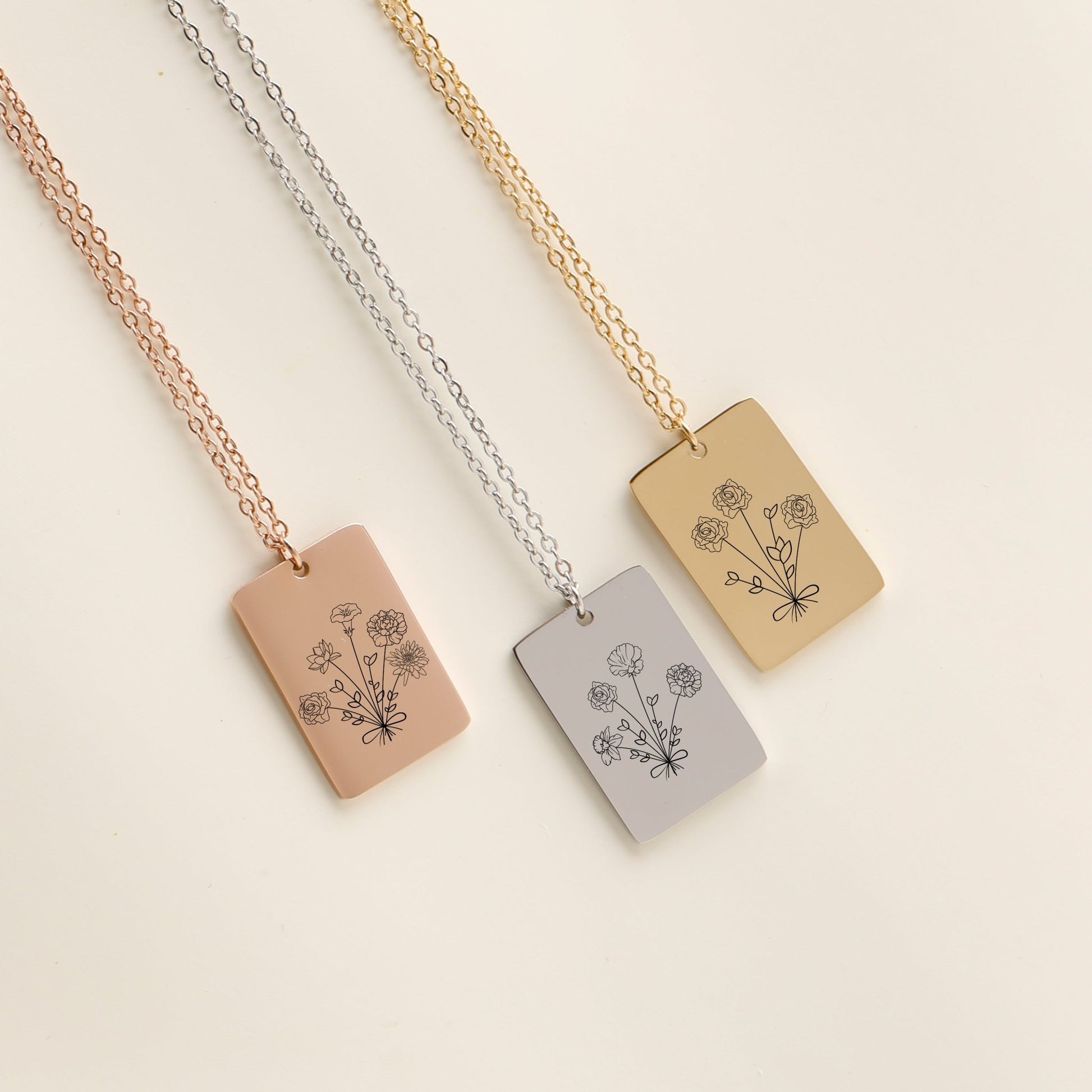 Flower Necklace Rectangular Pendant Jewelry Gift for Her Flower Bouquet Necklace - Moboduc Custom Jewelry