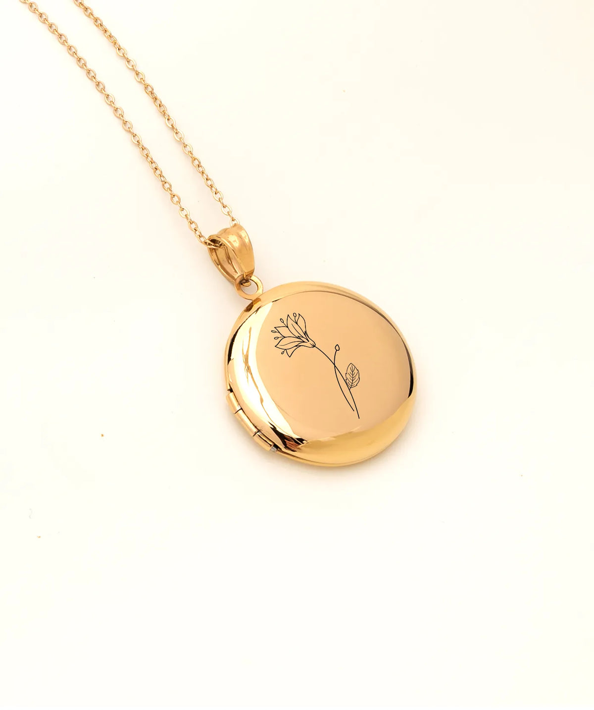 Gold Disc Photo Locket Necklace