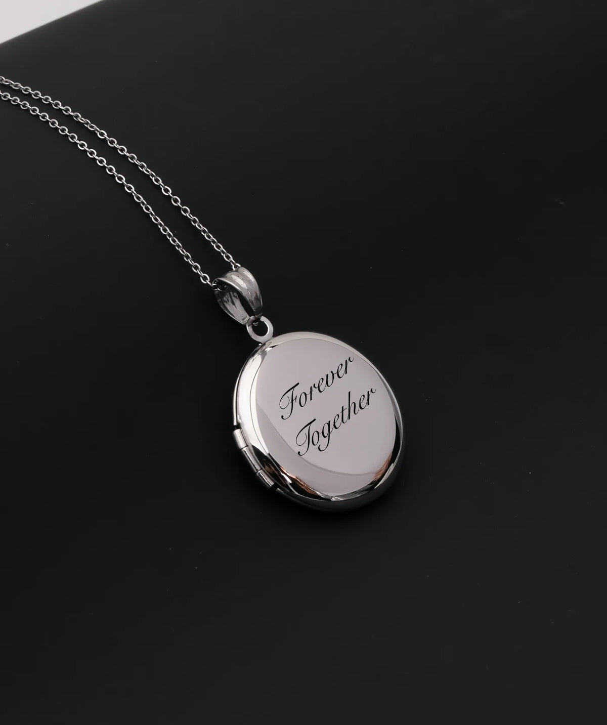 Lifestyle photo of the Silver Disc Photo Locket Necklace