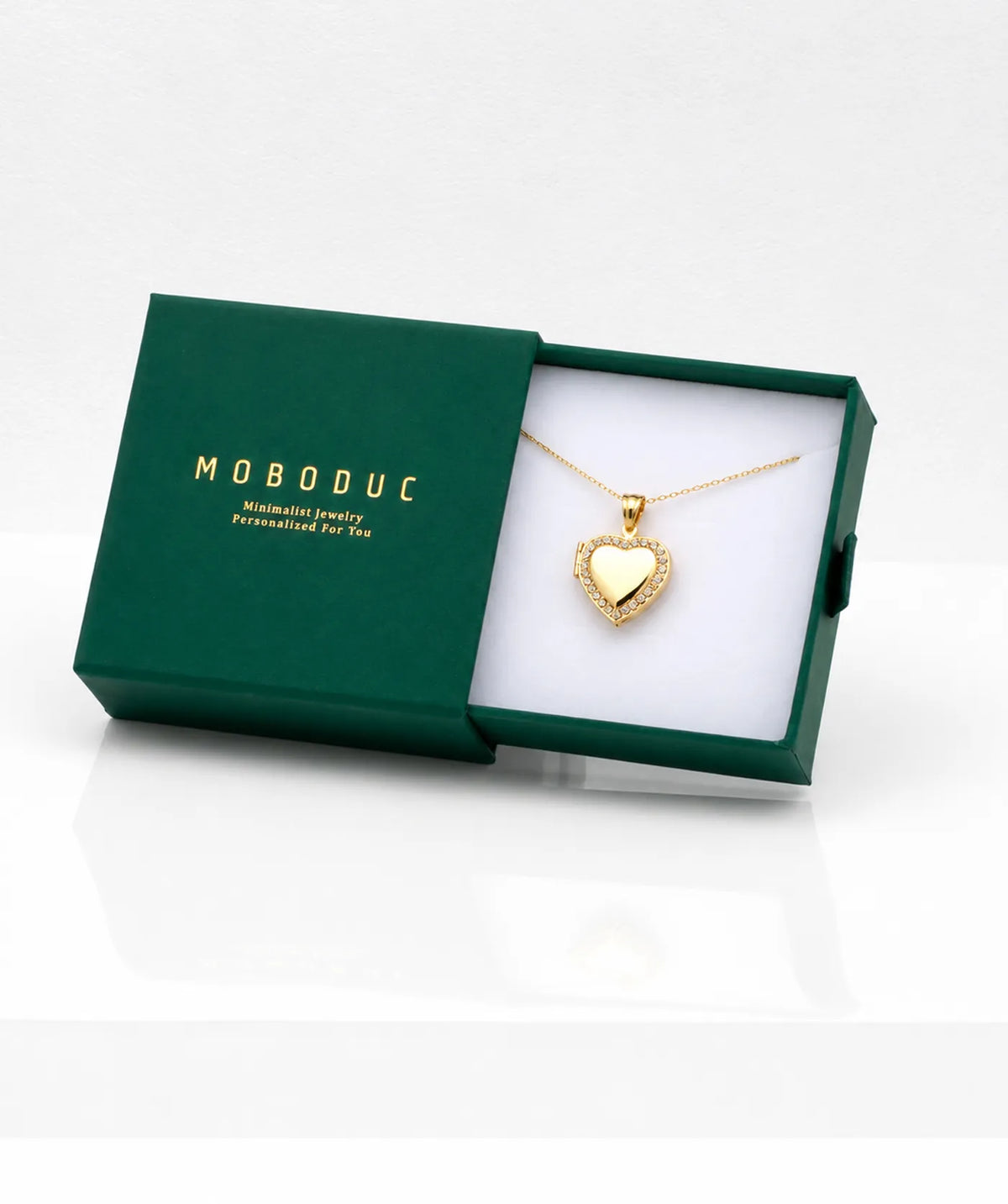 Gold Heart Photo Locket Necklace in a Moboduc gift box