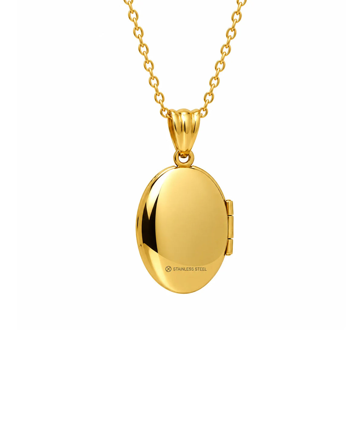 Gold Oval Photo Locket Necklace, back view