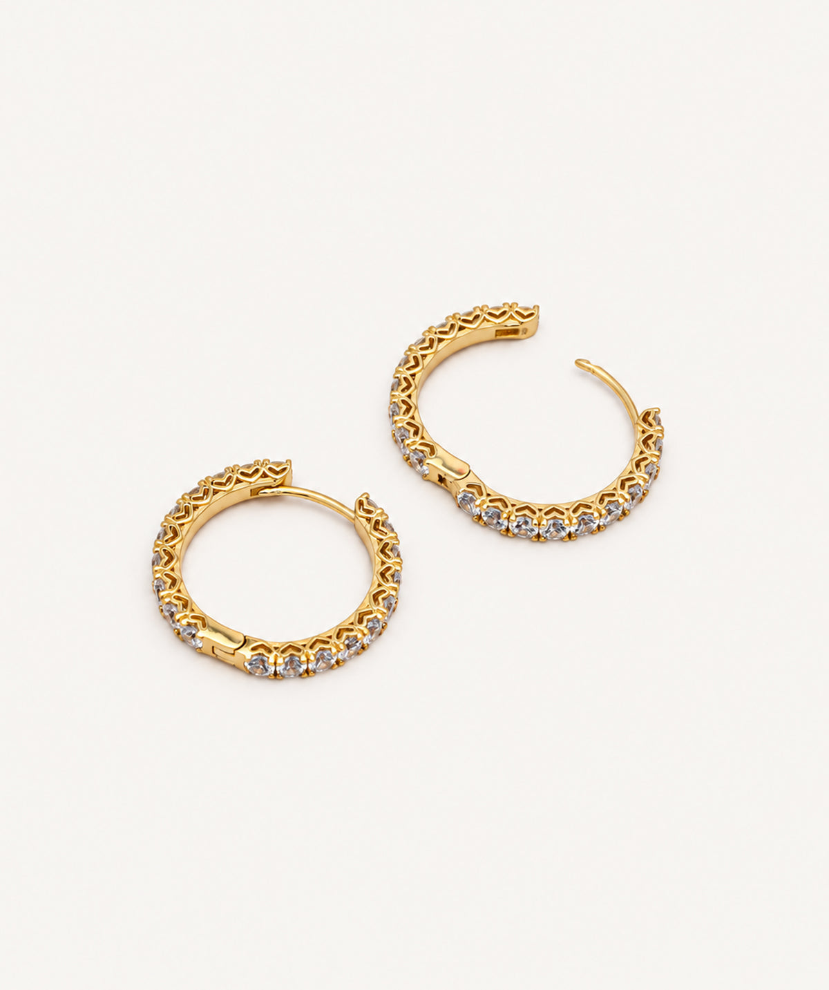Gold Medium Pavé Hoop Earrings, shown open