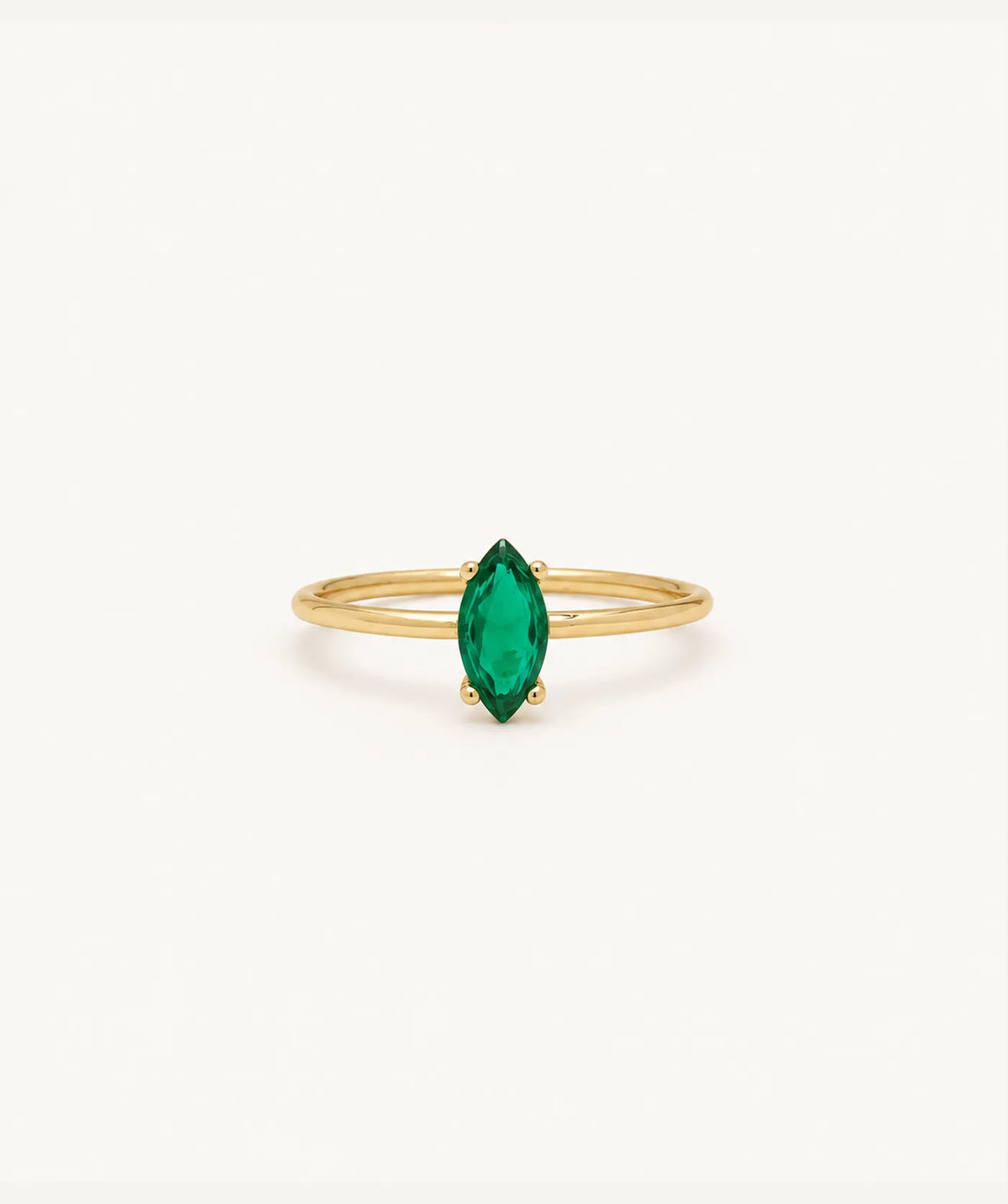 Gold Green Stone Ring with Clear CZ
