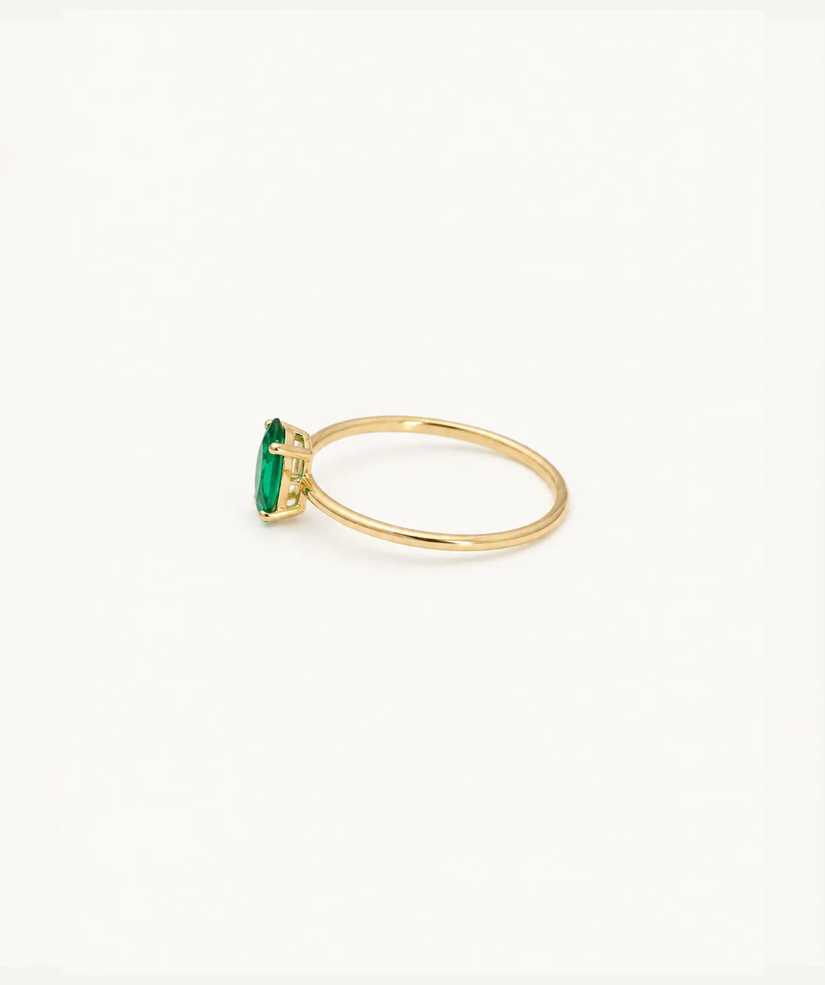 Gold Green Stone Ring with Clear CZ