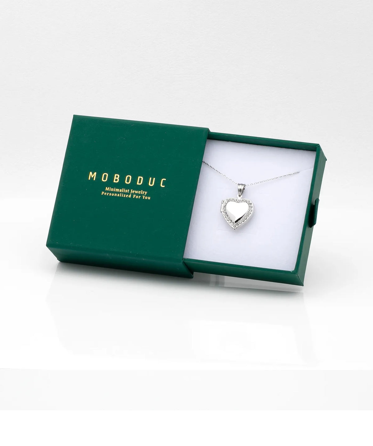Silver Heart Photo Locket Necklace in a Moboduc gift box