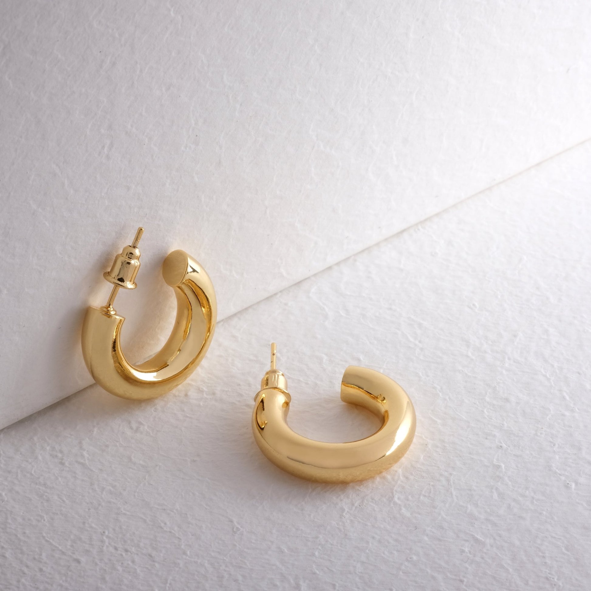 Huggie Hoop Earrings - 14k Gold Plated Open Hoop Earrings Chunky 20mm 30mm Small Earrings Open Hoops Tube Jewelry Gift