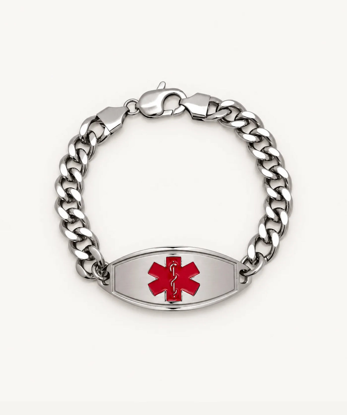 Silver Medical ID Bracelet - Large Red