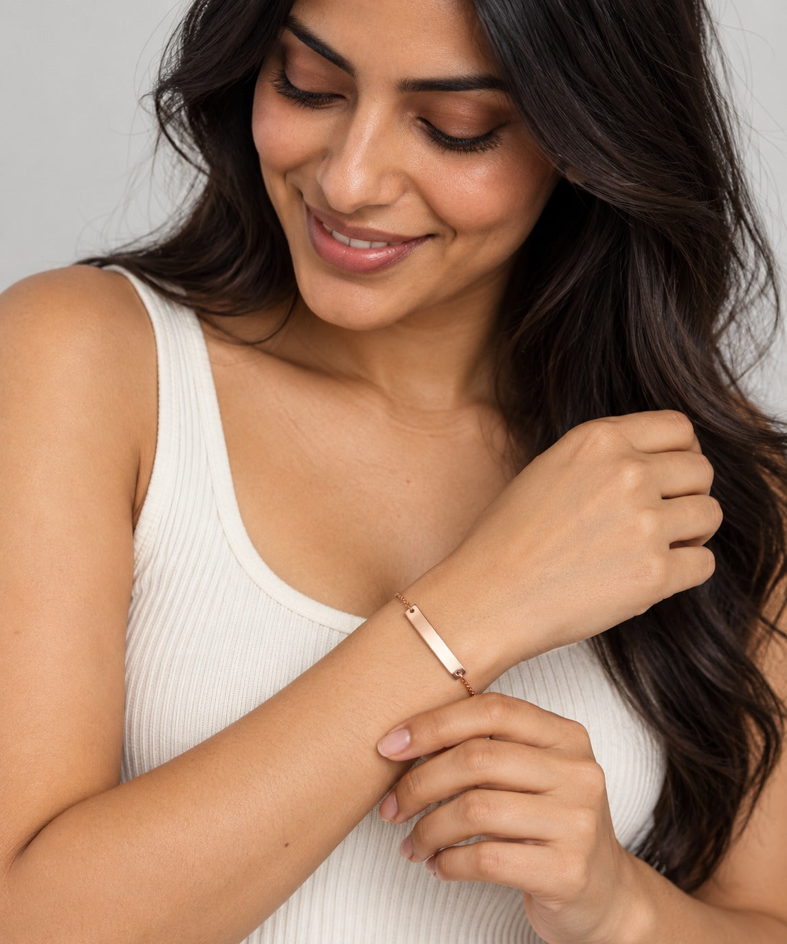 Women's Rose Gold Medical ID Bracelet on model
