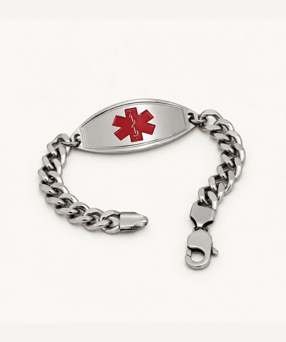 Silver Medical ID Bracelet - Large Red