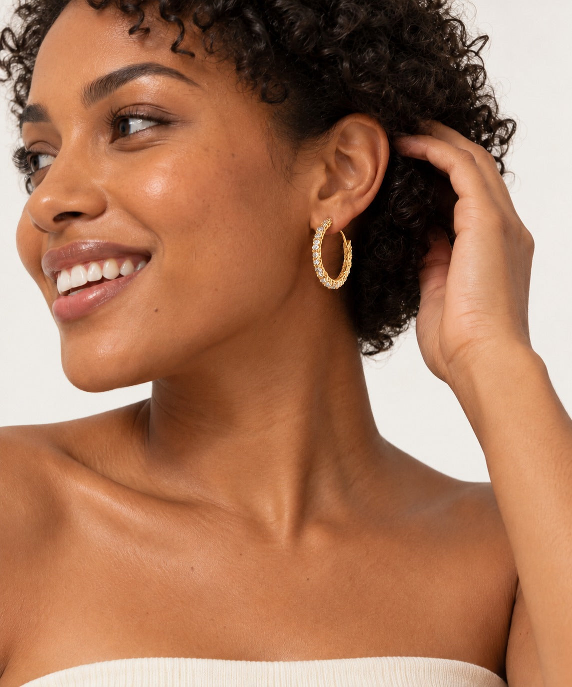 Medium Pave Hoop Earrings on model
