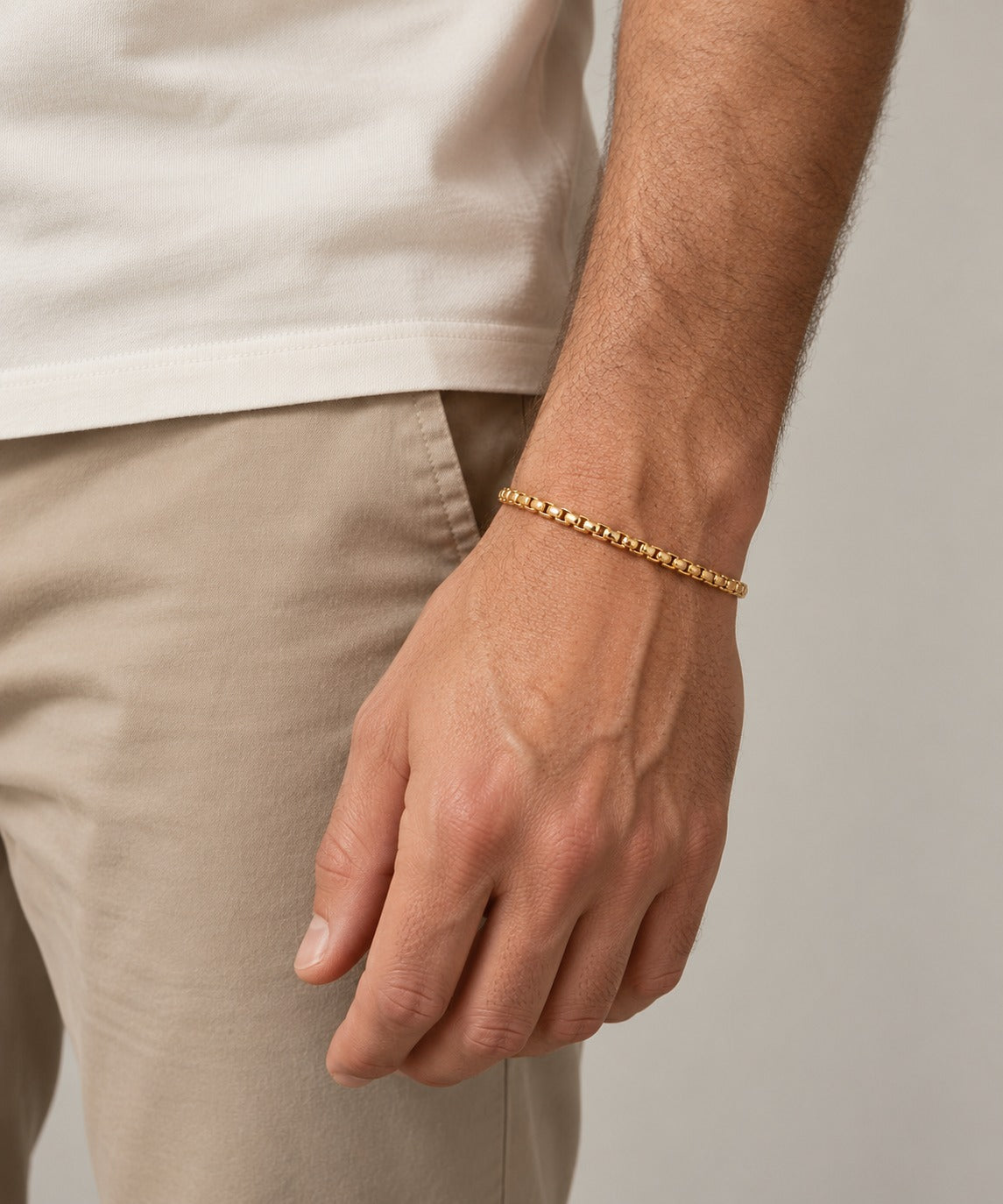 Men's Thin Chain Bracelet on model