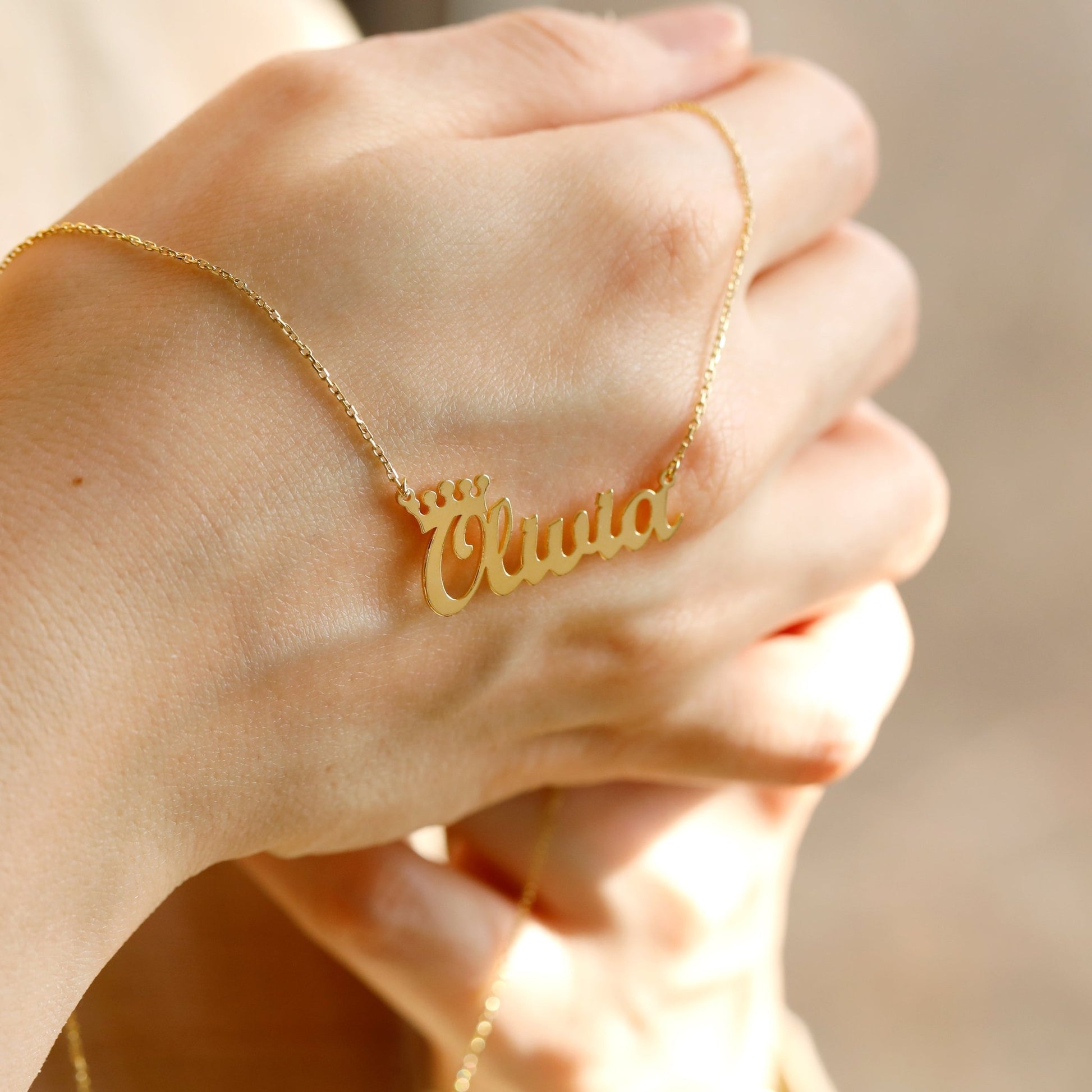 Name Necklace Gold, Nameplate Necklace Custom Name Jewelry, Gold Filled Name, Mama Necklace - Moboduc Custom Jewelry