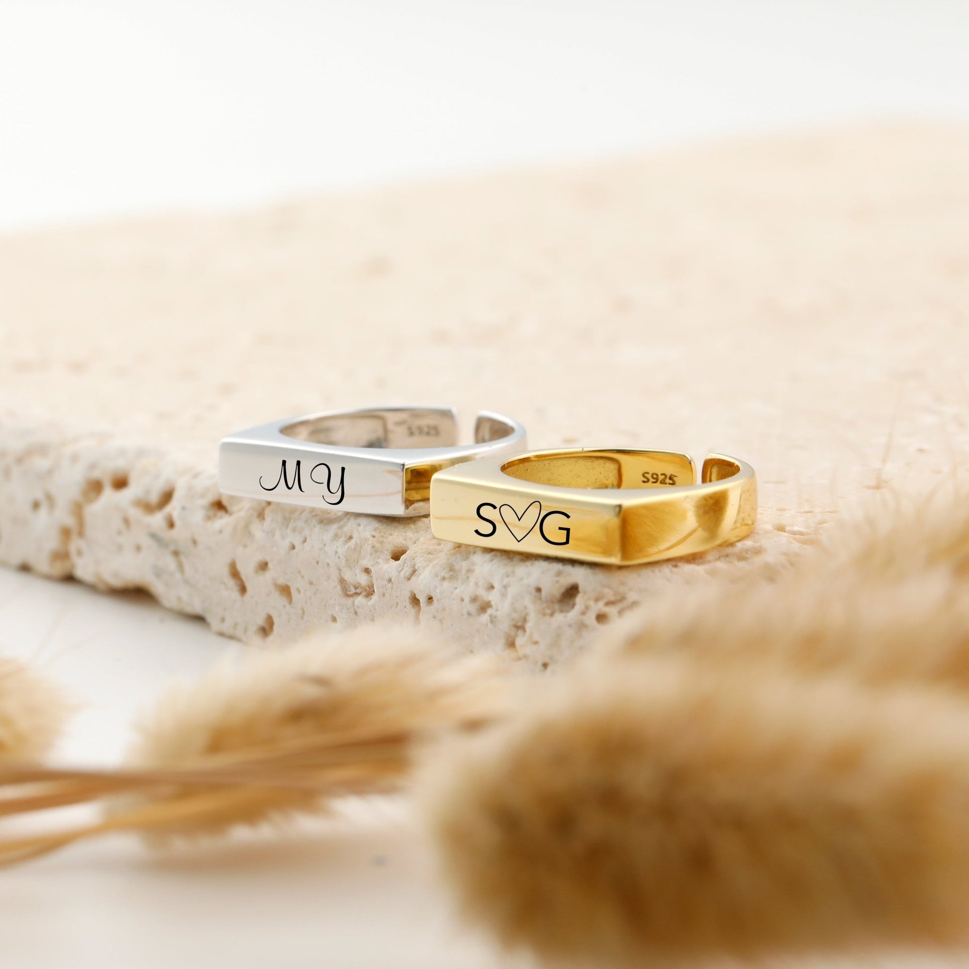 Name Personalized Ring Stackable Customized Date Initial Ring • Adjustable Ring - Moboduc Custom Jewelry