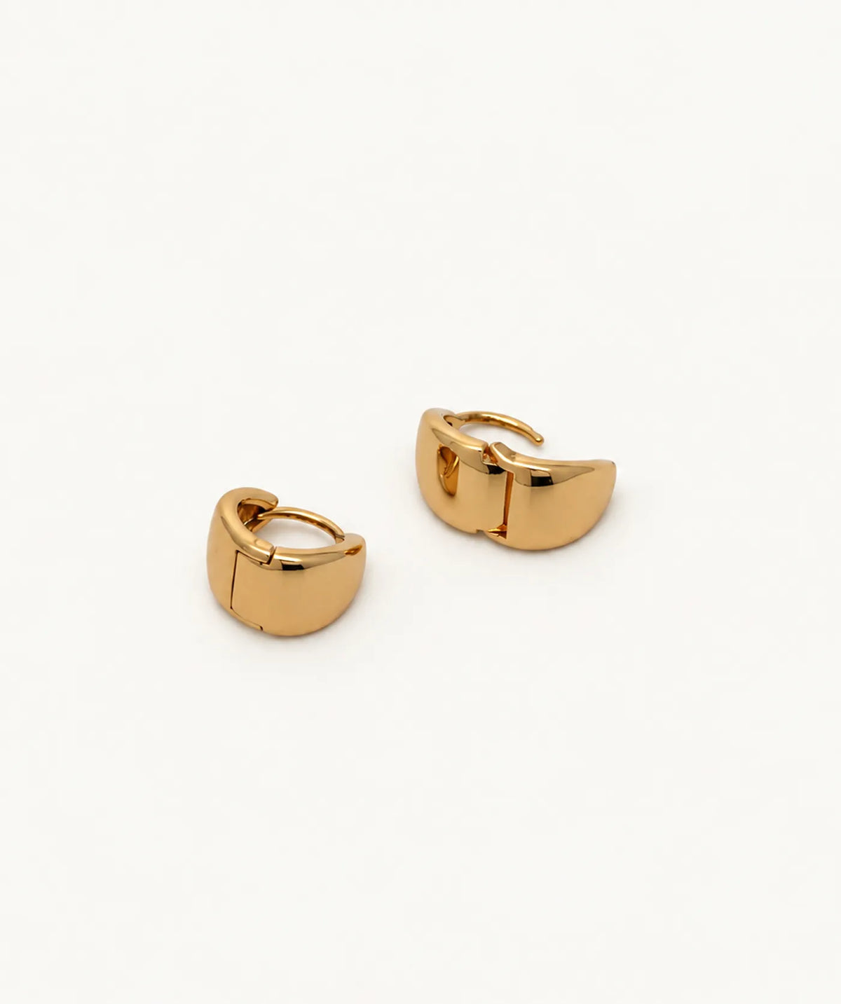 Gold Wide Tapered Huggie Earrings, shown open