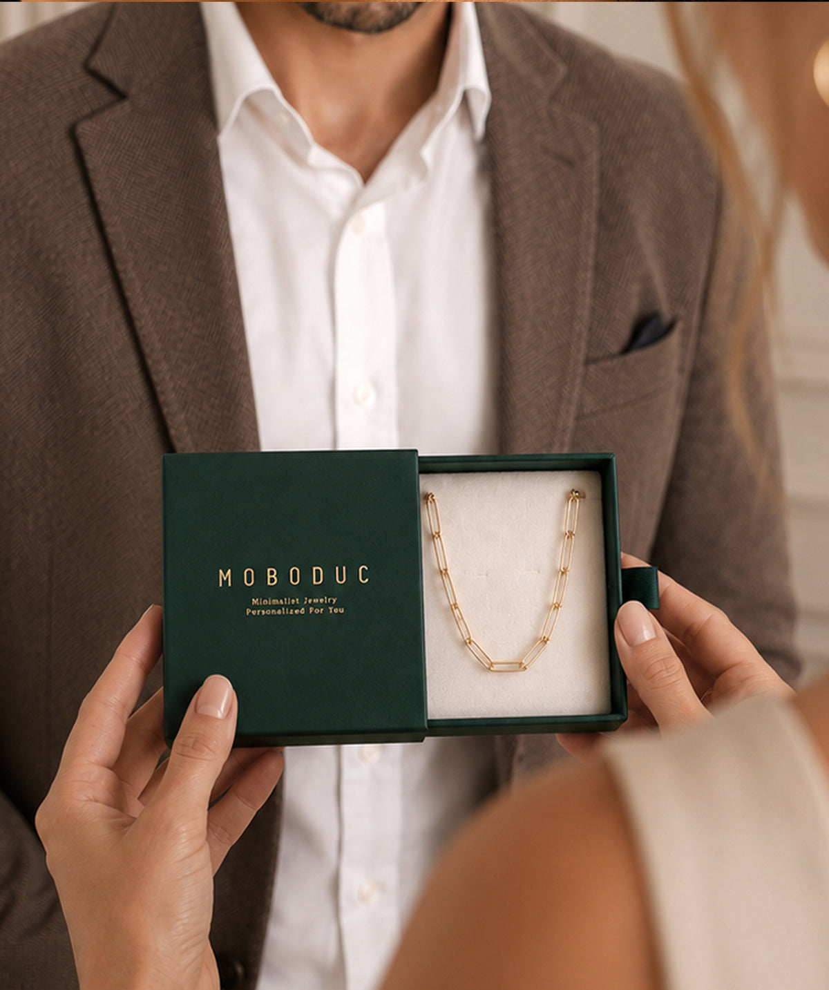 Gold Paperclip Chain in a Moboduc gift box