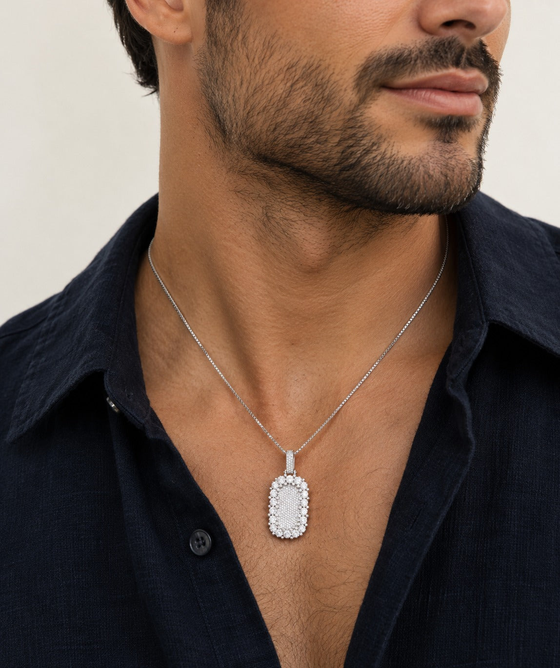 Pave Rectangle Pendant on model
