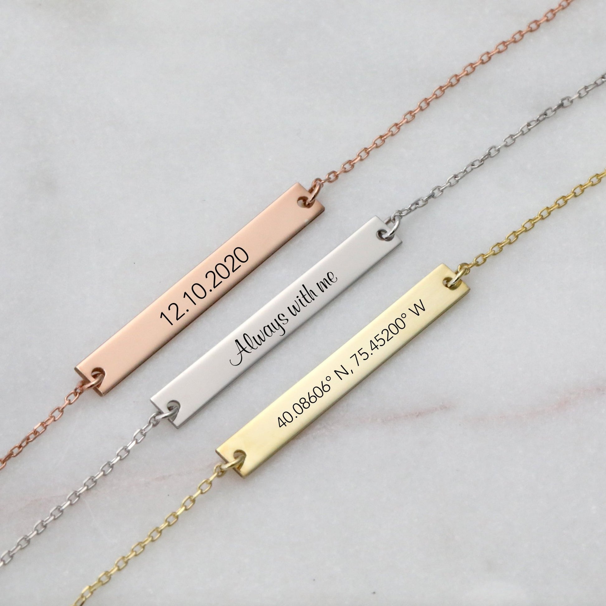 Personalized Bar Necklace Engraved Initials Names Gold Silver Necklace - Moboduc Custom Jewelry