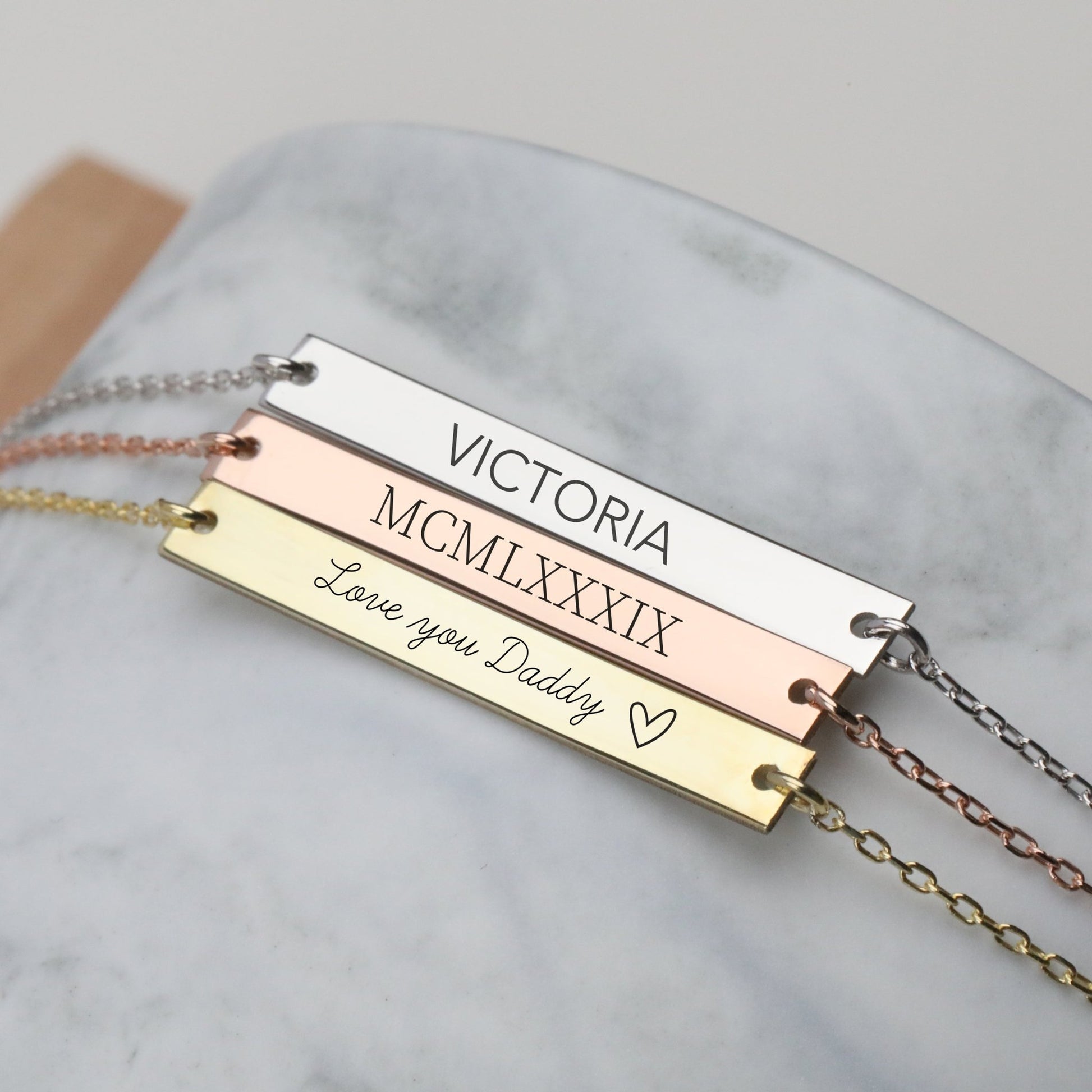 Personalized Bar Necklace Engraved Initials Names Gold Silver Necklace - Moboduc Custom Jewelry