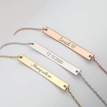 Personalized Bar Necklace Engraved Initials Names Gold Silver Necklace - Moboduc Custom Jewelry