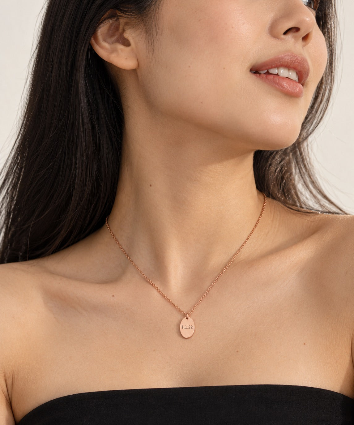 Rose Gold Ellipse Necklace on model