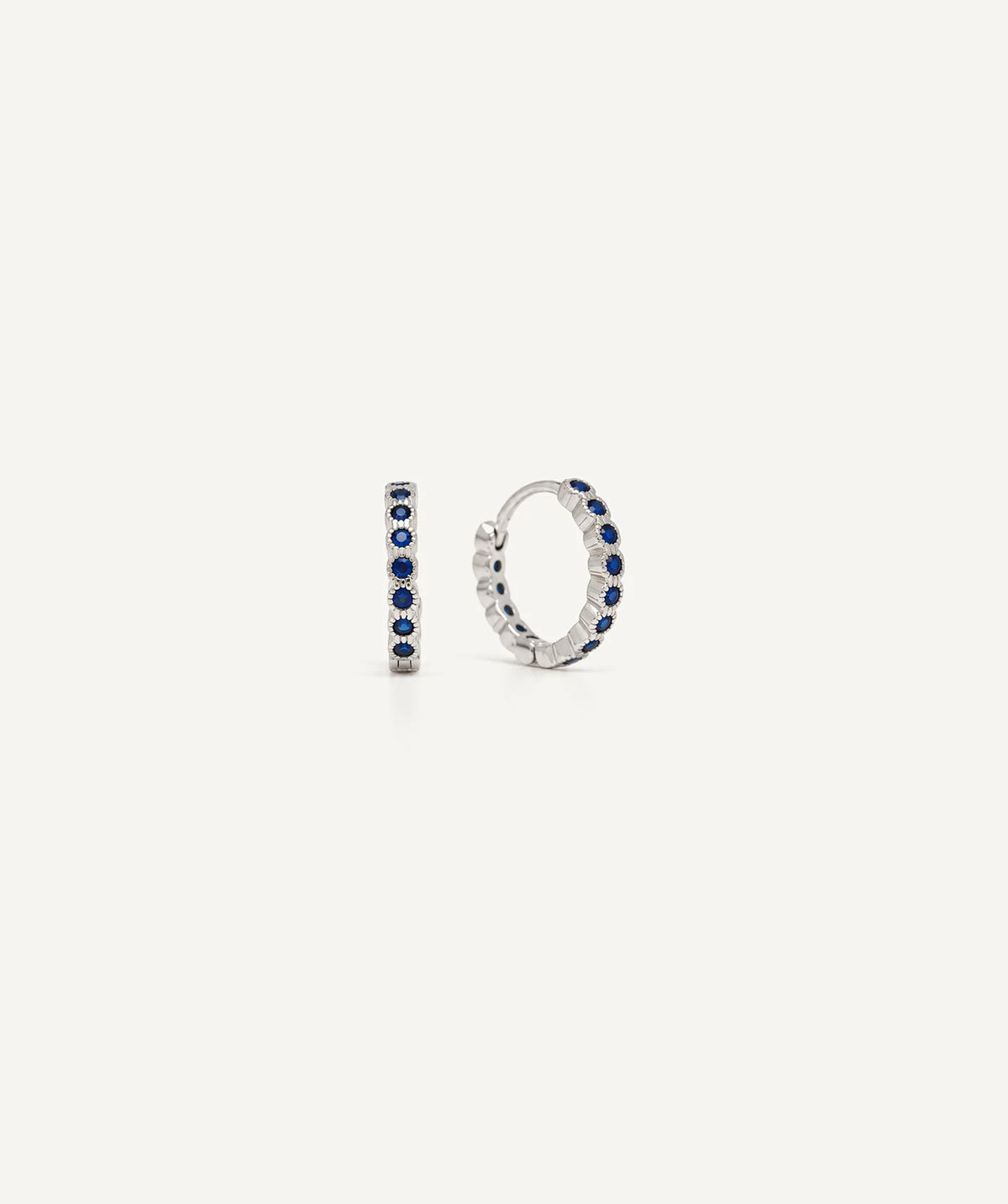 Silver Sapphire Pavé Hoop Earrings