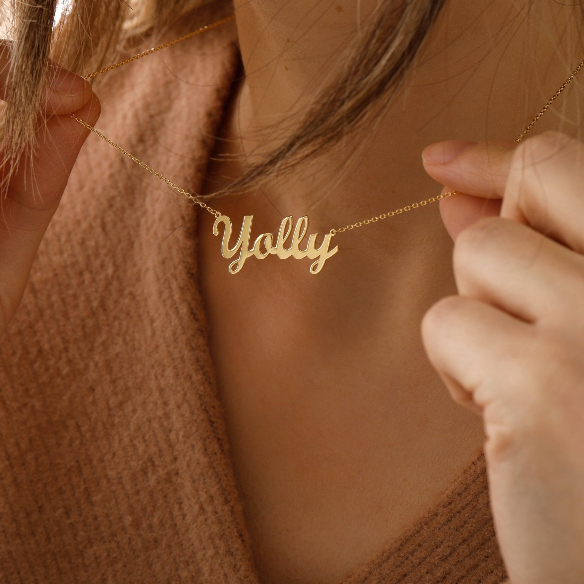 Gold Name Necklace Personalized Jewelry 14k Gold Silver, Rose Gold Custom Nameplate Necklace - Moboduc Custom Jewelry