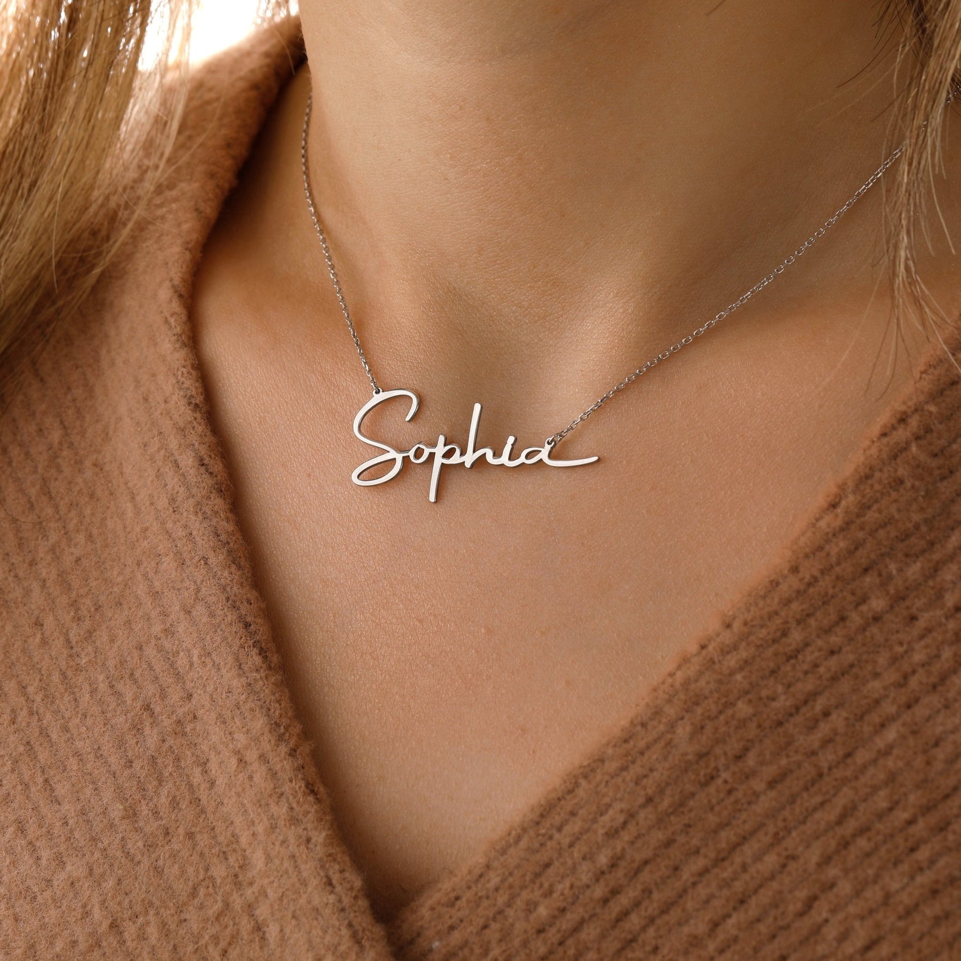 Gold Name Necklace Personalized Jewelry 14k Gold Silver, Rose Gold Custom Nameplate Necklace - Moboduc Custom Jewelry