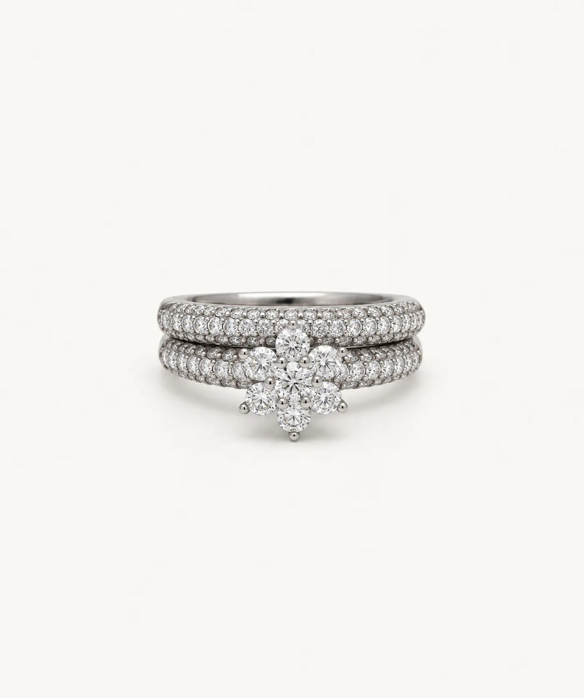Silver Moissanite Flower Stacking Ring