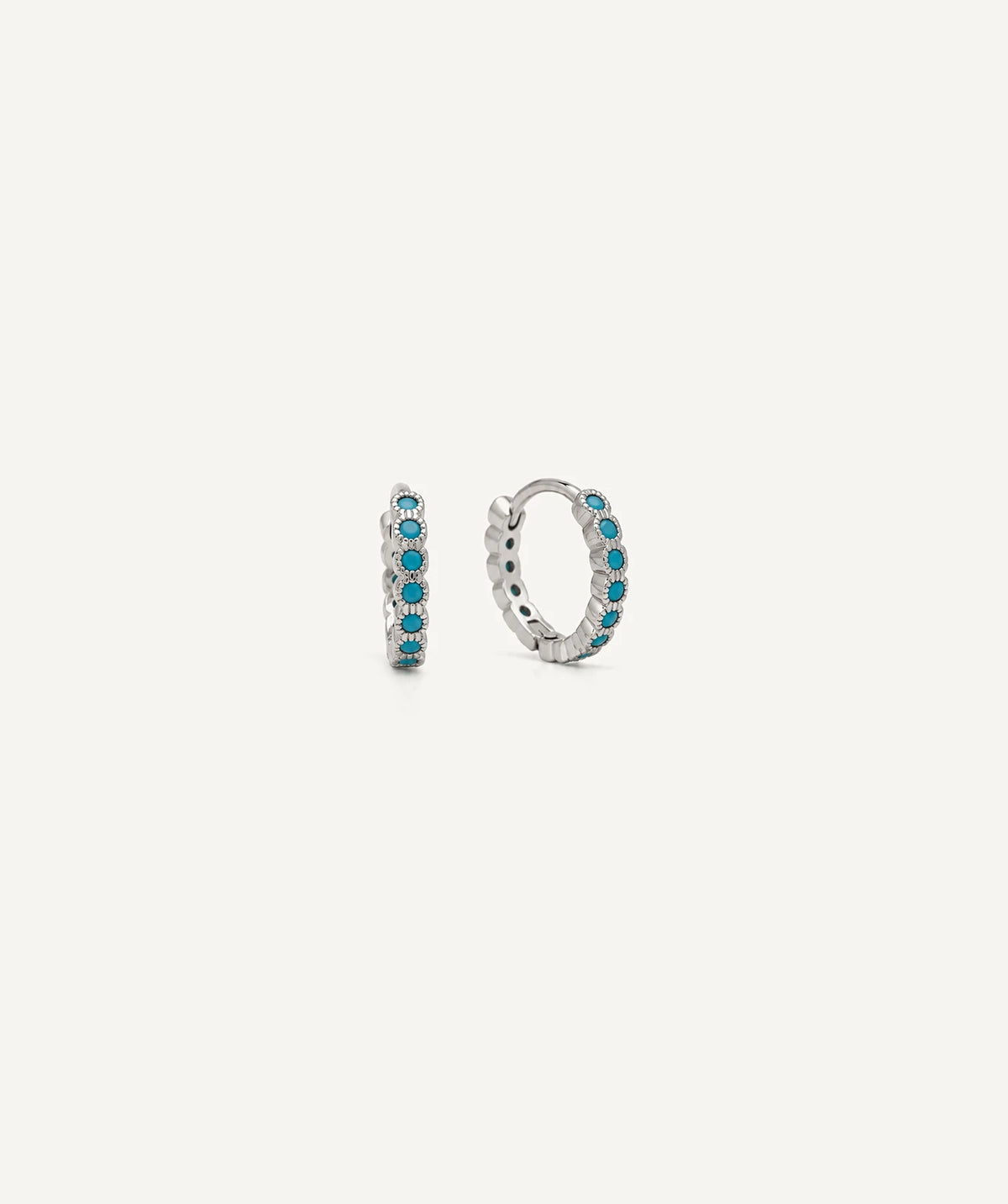Silver Turquoise Pavé Hoop Earrings