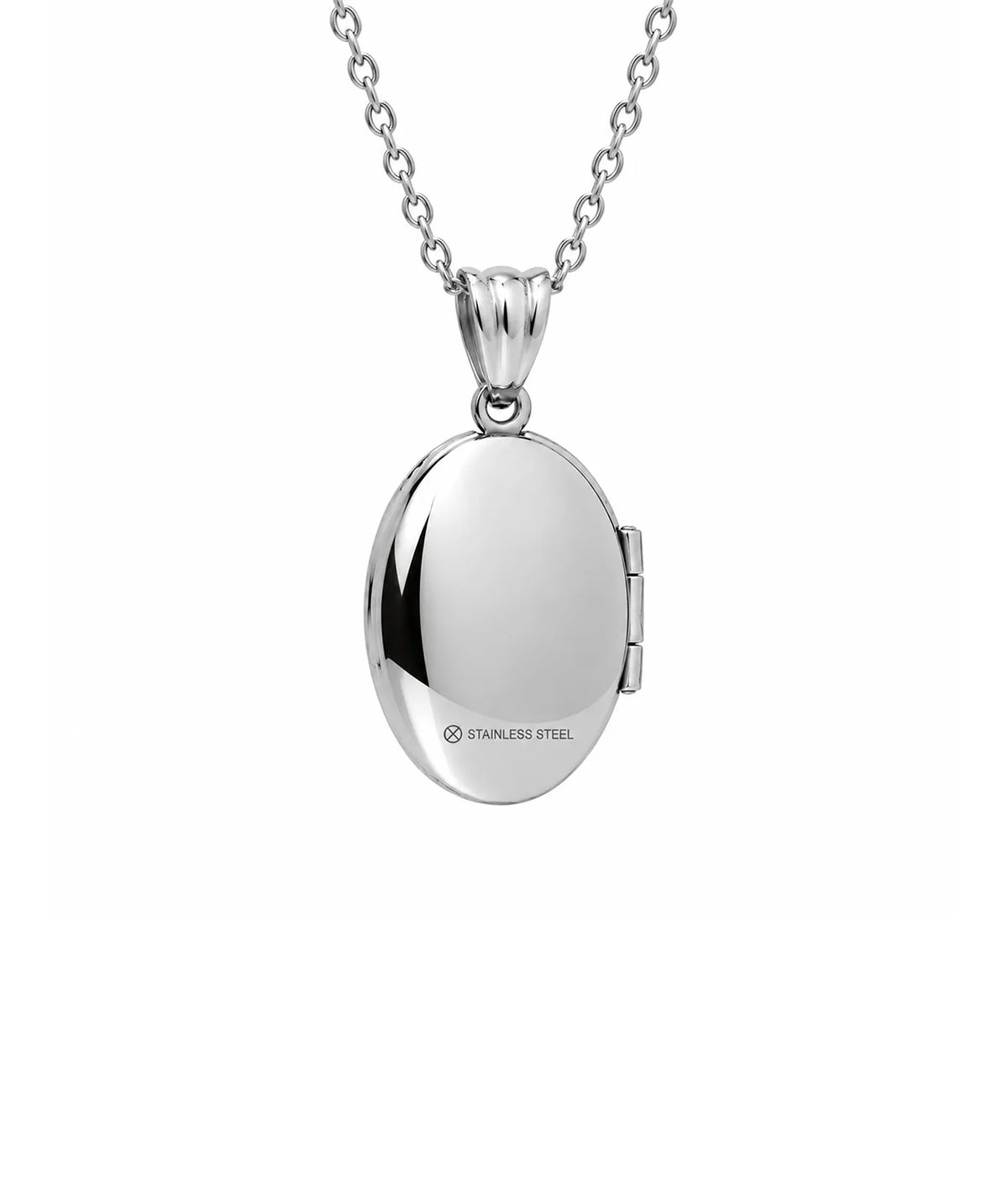Silver Oval Photo Locket Necklace, back view