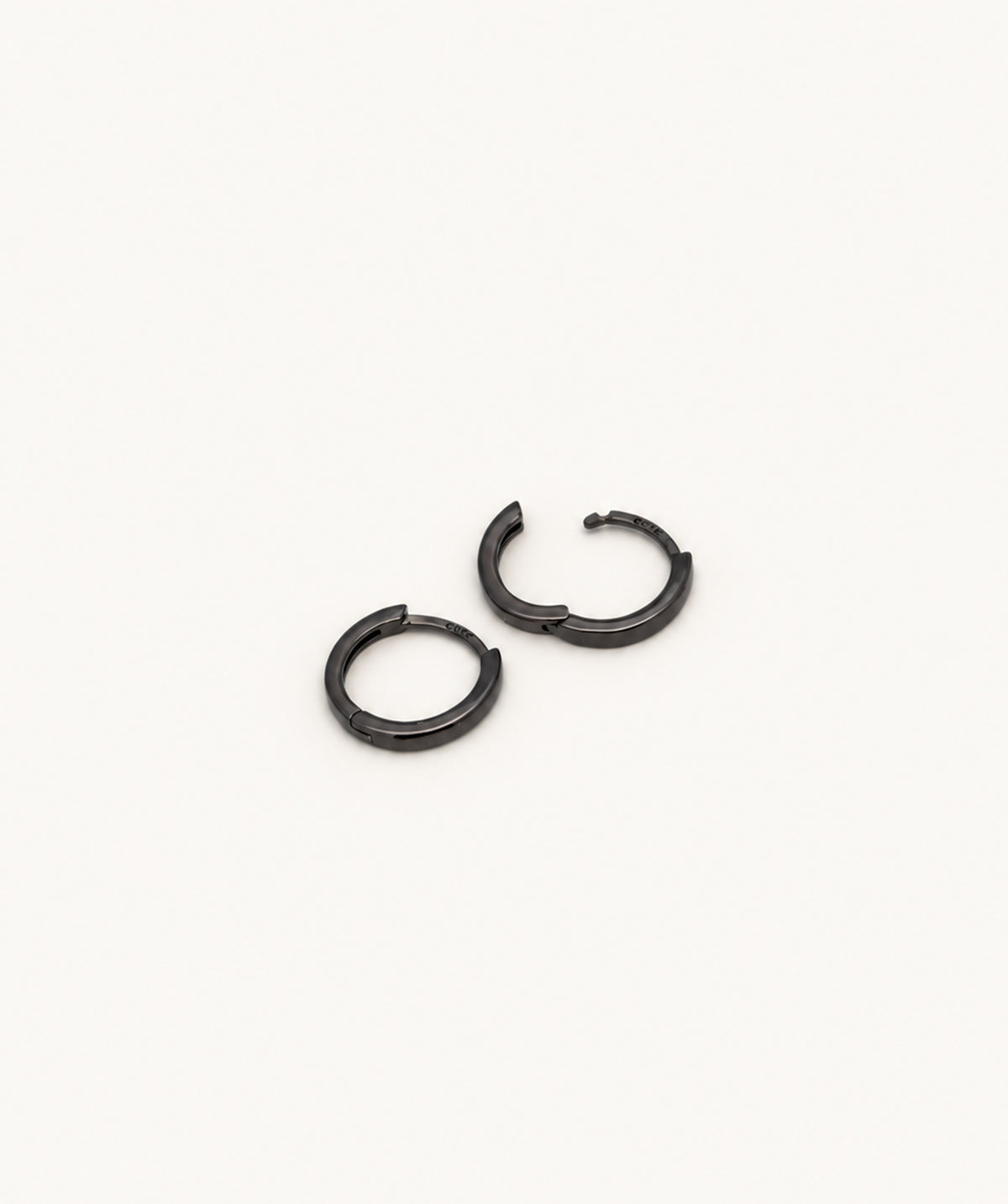 Silver Black Flat Sleeper Hoop Earrings
